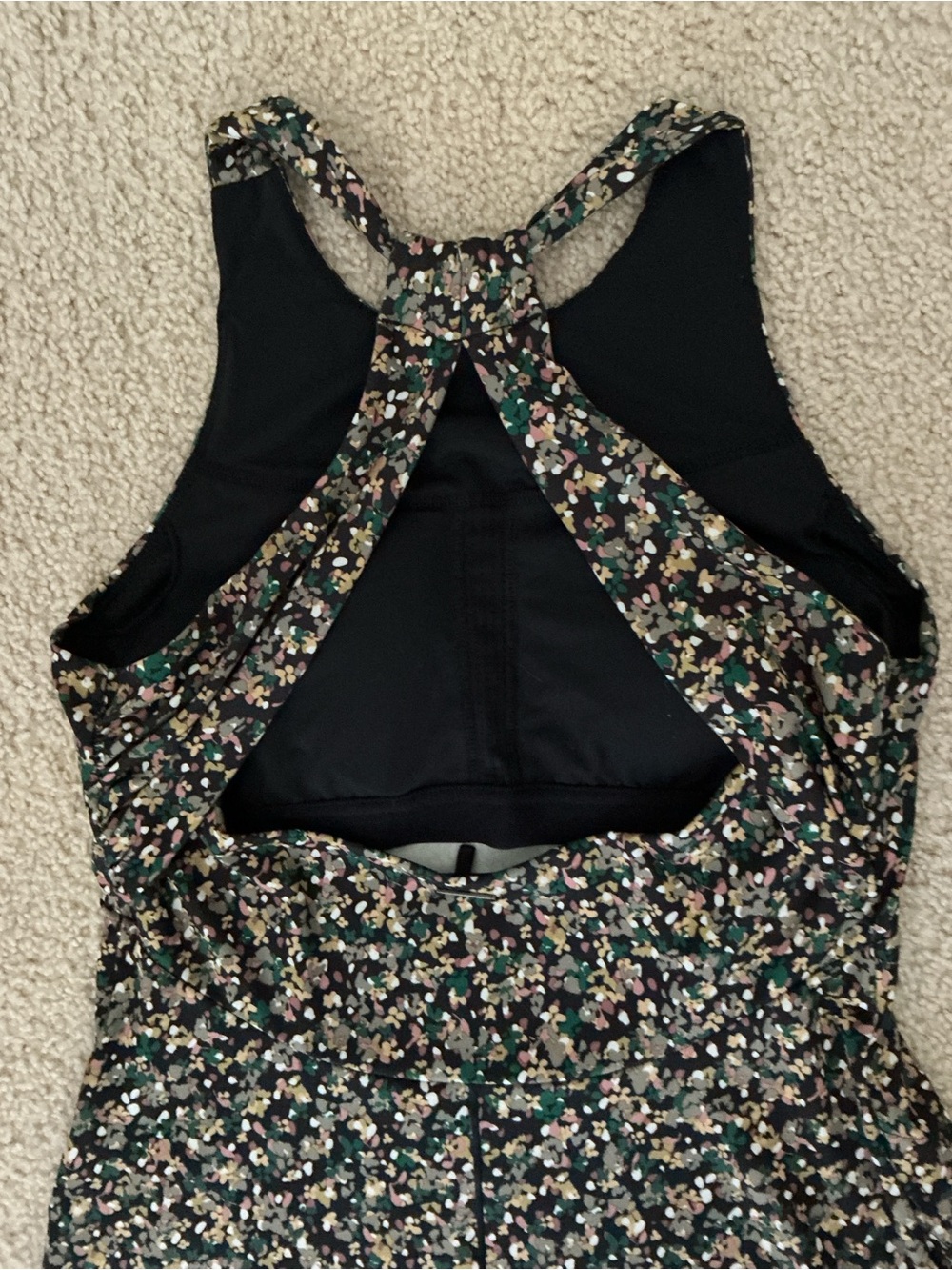 Prana Black Floral Print Dress with Green Pink Tan and Cream Details